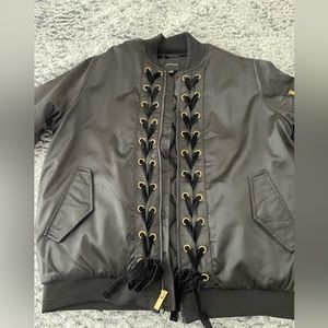Black Bomber Jacket with velvet lacing